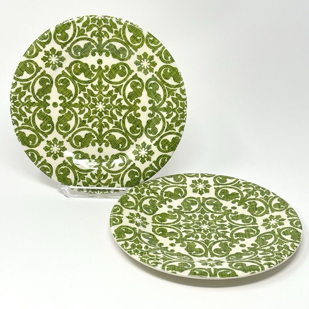 Pier1 Imports Royal Regal Trellis Lime Green Melamine 8.5” Salad Plates Set Of 2